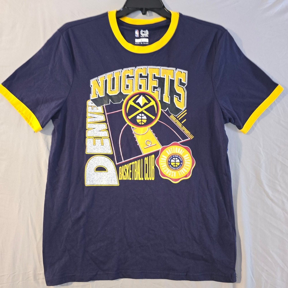 Ultra Game Denver Nuggets T-Shirt Large Mens Navy Blue NBA Ringer VTMI215F